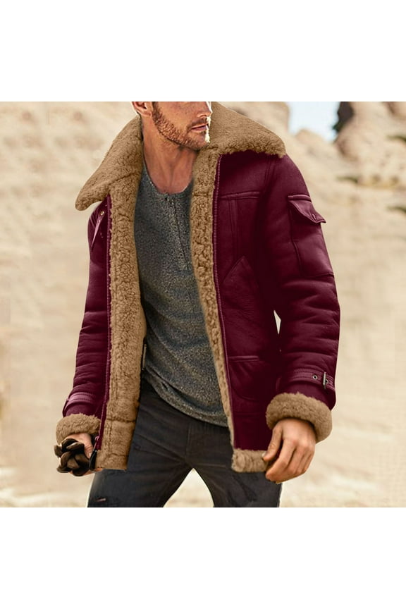 Jacket for Men Casual Men's Casual Cotton Plaid Shirts Long Sleeve Windproof Casual Jacket Zip Up Coats Outwear with Pockets (Red,S)