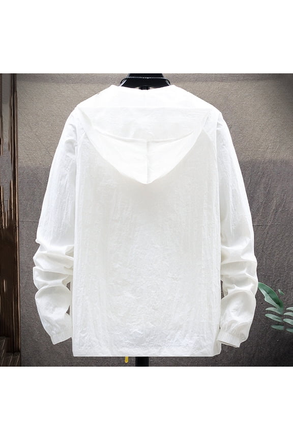 Jacket for Men Casual with Hood Full Zip Long Sleeve Fashion (White,XL)