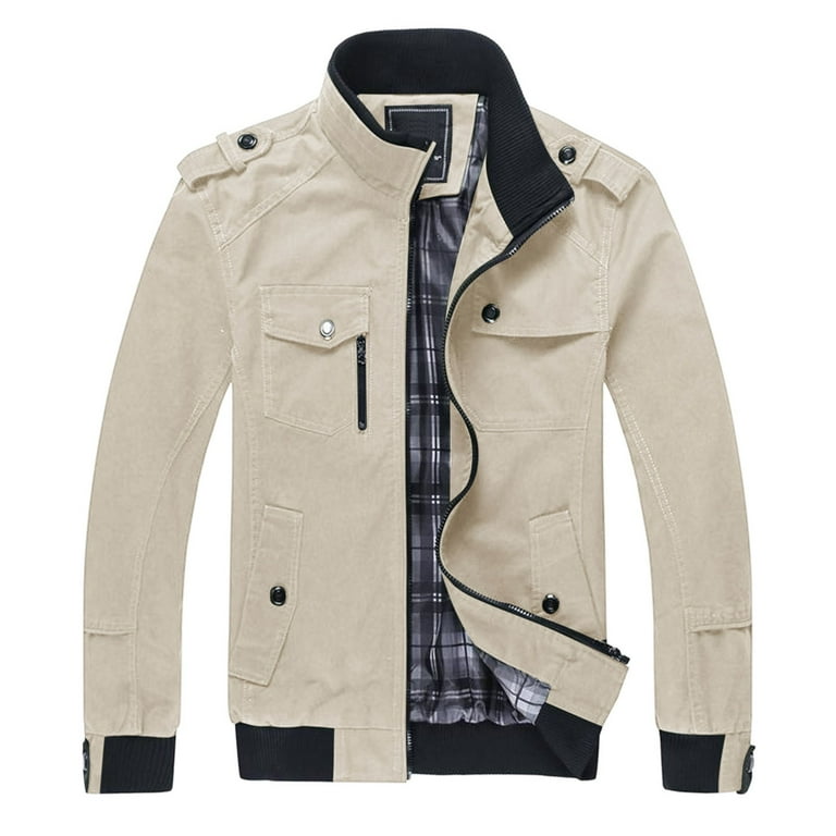 Akiihool Jackets for Men Big and Tall Men s Spring Fall Casual Slim Fit Thin Lightweight Jacket and Coats Outwear Khaki 4XL Walmart