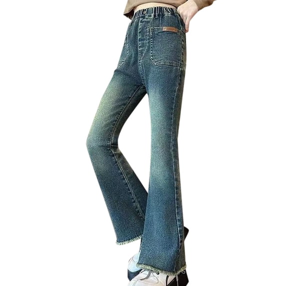 Akiihool Jeans for Girls Girls Bell Bottom Jeans Kids Wide Leg Flared Denim Pants with Elastic Waistband (AG,3-4 Years)