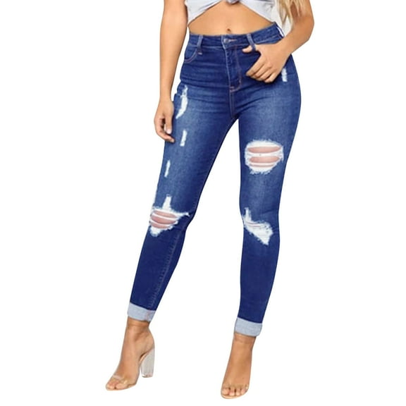 Akiihool Jeans for Women Ripped Women Wide Leg Jeans High Waist Baggy Jeans Jegging Jean (Dark Blue,XL)