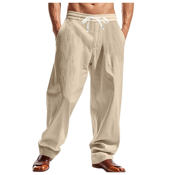 Akiihool Jogger Men Mens Loose Pant Elastic Waist Trouser Yoga Pant Khaki,M