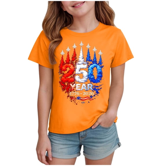 Akiihool Kids American Flag Tee Girls July 4th Tops Patriotic Shirt American Flag Short Sleeve Tshirts for Girl,Size 7-8 Years