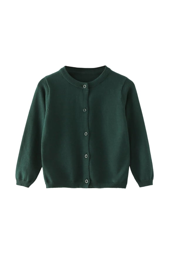 Kids Cardigan Girl's Open Front Cardigan Long Sleeve Knit Sweaters Lightweight Solid Outerwear (Dark Green,5-6 Years)