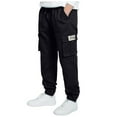 thumbnail image 1 of Akiihool Kids Cargo Pants Pants for Teen Boys Casual Elastic Waist with Pocket Straight Cargo Pants(Black,10-11 Years), 1 of 6
