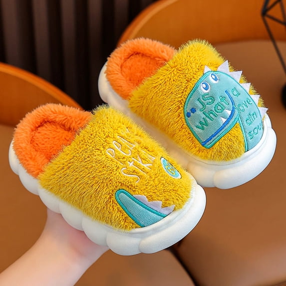 Akiihool Kids Slippers Kids Winter Indoor Household Shoes Toddler Boys Girls Slip on Baby Sock Shoes Lightweight Outdoor Walking Shoes (Yellow,26)