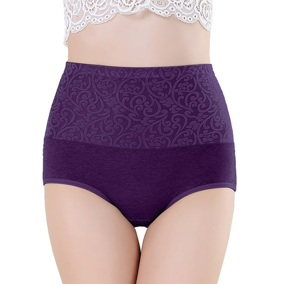 Akiihool Ladies Panties Women's High Waisted Cotton Underwear Ladies Soft Full Briefs Panties (Purple,4XL)
