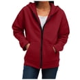thumbnail image 1 of Akiihool Light Weight Zipper Hoodies for Women Womens Zip Up Sweatshirts Jackets Long Sleeve Casual Loose Outwear with Pockets Wine,XXL, 1 of 9