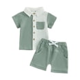 thumbnail image 1 of Akiihool Little Boy Summer Outfits Toddler Boy Clothes Cartoon Cotton Summer Short Sleeve T-Shirt and Shorts Kids Outfit Set 2-7 Year(Green,18-24 Months), 1 of 5