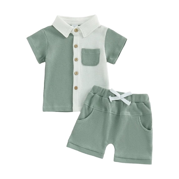 Akiihool Little Boy Summer Outfits Toddler Boy Clothes Cartoon Cotton Summer Short Sleeve T-Shirt and Shorts Kids Outfit Set 2-7 Year(Green,18-24 Months)