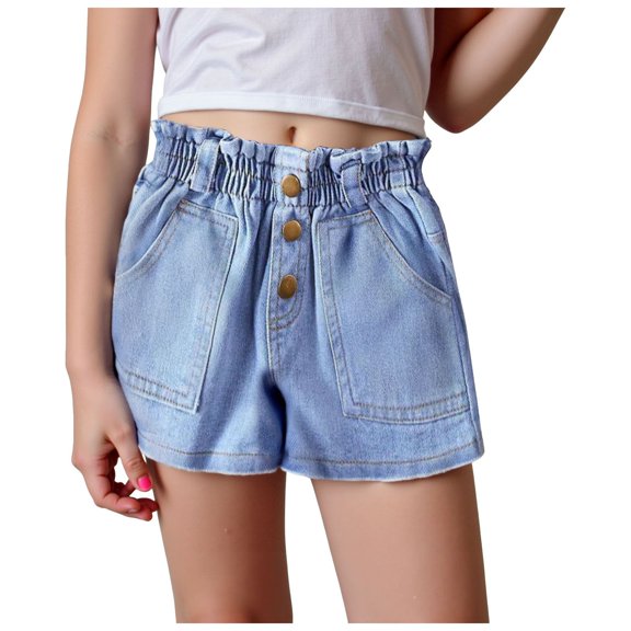 Akiihool Little Girl Jean Shorts Girls' Jean Shorts Denim with Pockets Mid to High Rise Waist (Blue,3-4 Years)