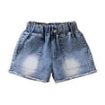 thumbnail image 1 of Akiihool Little Girls Jean Shorts Girls' Jean Shorts Denim with Pockets Mid to High Rise Waist (Blue,5-6 Years), 1 of 5