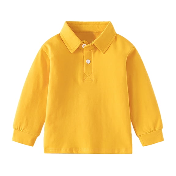 Akiihool Long Sleeve Polo Shirts for Boys Boys Baby and Toddler Uniform Long Sleeve Pique Polo Shirt (Yellow,18-24 Months)