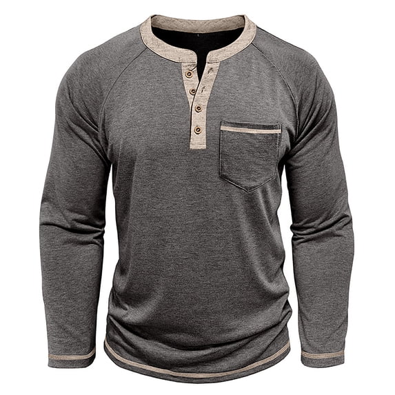 Akiihool Men's Long Sleeve T-Shirts Cotton Men's Regular Fit Long Sleeve Pocket Summer T Shirt Dark Gray,XL