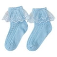 thumbnail image 1 of Akiihool Low Cut Socks for Girls Cute Double Lace Frilly Princess Dress Cotton Socks, Blue S, 1 of 5