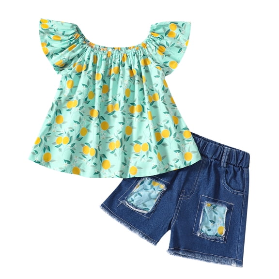 Akiihool Matching Short Sets For Girl Kids Toddler Baby Girls Shorts Outfits Set T Shirt Tops Short Pants Summer Clothes Set (Green,4-5 Years)