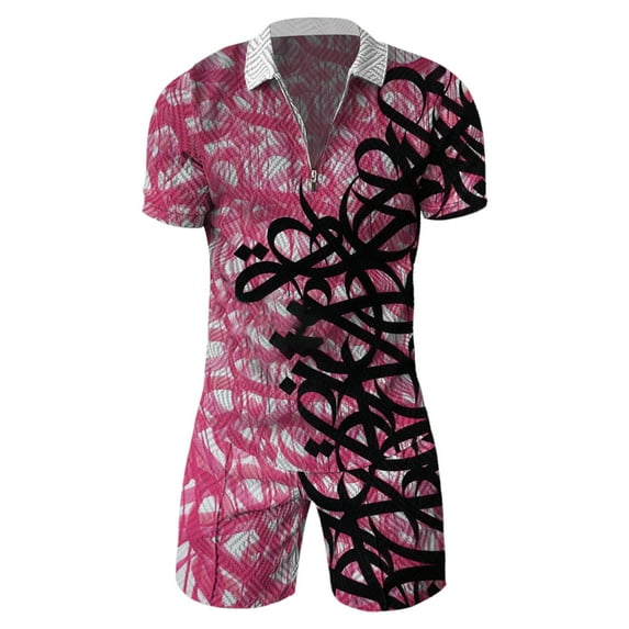 Akiihool Matching Short Sets Mens 2 Pieces Vintage Shirts and Shorts Set Outfit Button Down Beach Suit Quick Dry for Summer Party (Hot Pink,4XL)