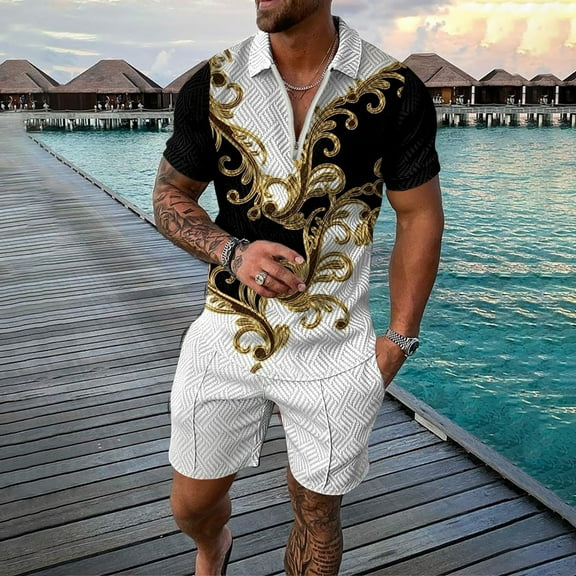 Akiihool Matching Short Sets en's Polo Shirt and Shorts Set Summer Outfits Fashion Casual Short Sleeve Polo Suit for Men 2 Piece Shorts Tracksuit (White,XL)