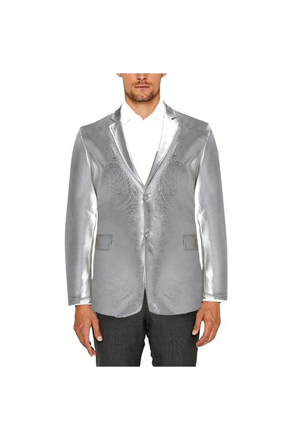 Men Blazers Men's Casual Knit Blazer Suit Jackets One Button Sport Coat (Silver,L)