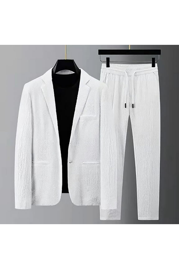 Men Blazers for Work Casual Men's Casual Suit Blazer Jacket Two Button Lightweight Unlined Sport Coat (White,XXL)