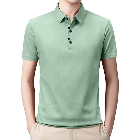 Akiihool Men Polo Shirt Men's Short Sleeve Polo Shirts Quarter Zip Casual Slim Fit Neck Basic Designed Cotton Shirts (Green,M)