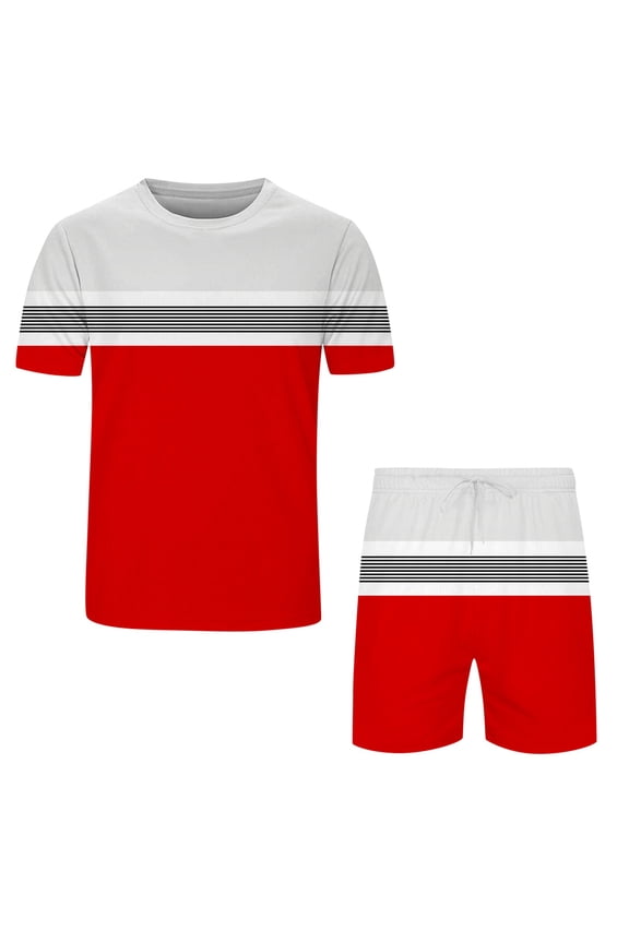Men Short Sets Outfits 2 Piece Men 2 Piece Set Beach Outfit Button Down Shirt and Short (Red,XL)