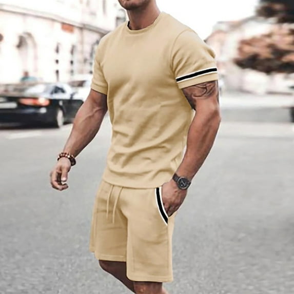 Akiihool Men Short Sets Outfits 2 Piece Men's Matching Set Summer Beach 2 Piece Outfits Flower Shirts and Shorts (Khaki,5XL)