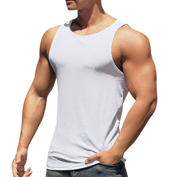 Akiihool Men Tank Tops Men's Tank Undershirts Cotton Tank Undershirts (White,XL)