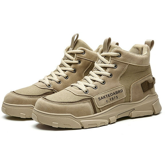 Akiihool Men's Boots Men's Boots Lace up Mid Calf Ankle Boots Strap shoes (Beige,8.5)