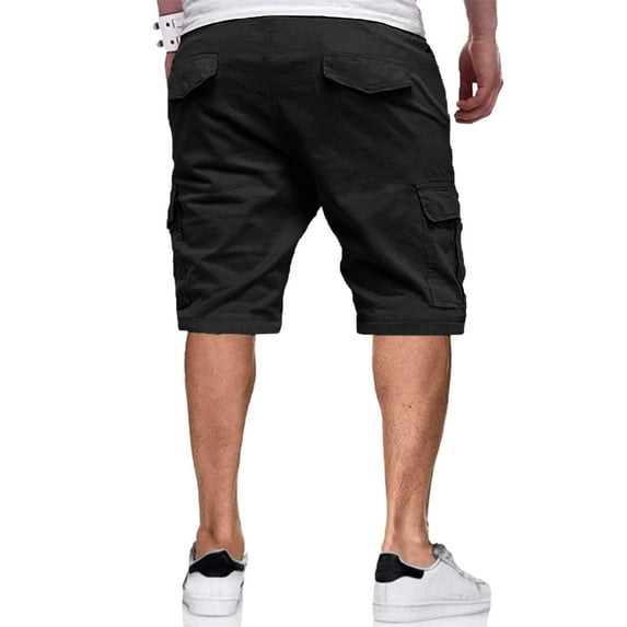 Akiihool Men's Cargo Shorts Men's Cargo Shorts Casual Multi Pockets Elastic Waist Shorts (Black,M)