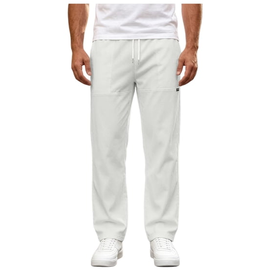 Akiihool Men's Casual Pants Big and Tall Men’s Casual Trousers Elastic Loose Fit Winter Pants White,XXL