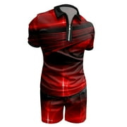 Akiihool Men's Flower Shirt Sets Casual Short Sleeve Shirt and Solid Beach Shorts (Red,L)