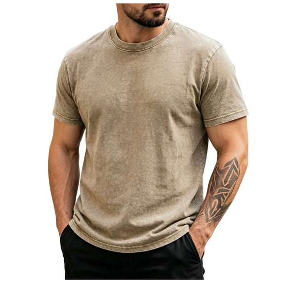 Akiihool Men's Oversized T-Shirts Relaxed Fit Men's Cotton T-Shirts Oversized Unisex Short Sleeves Casual Loose Wash Solid Basic Tee Tops Khaki,XXXXXL
