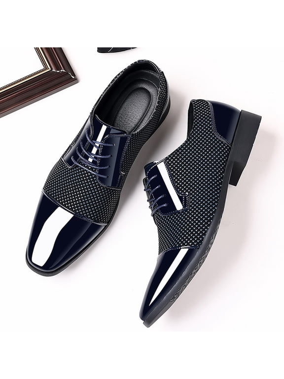 Men's Oxfords Casual Men's Plain Toe Oxford Shoes Classic Lace Up Formal Cap Toe Shoes (Dark Blue,9)