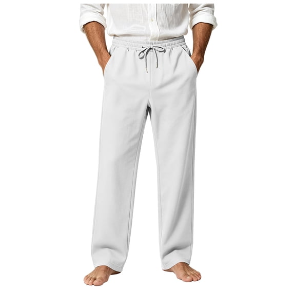 Akiihool Men's Pants Big and Tall Men's Relaxed Fit Signature Stretch Pants Pleated White,L