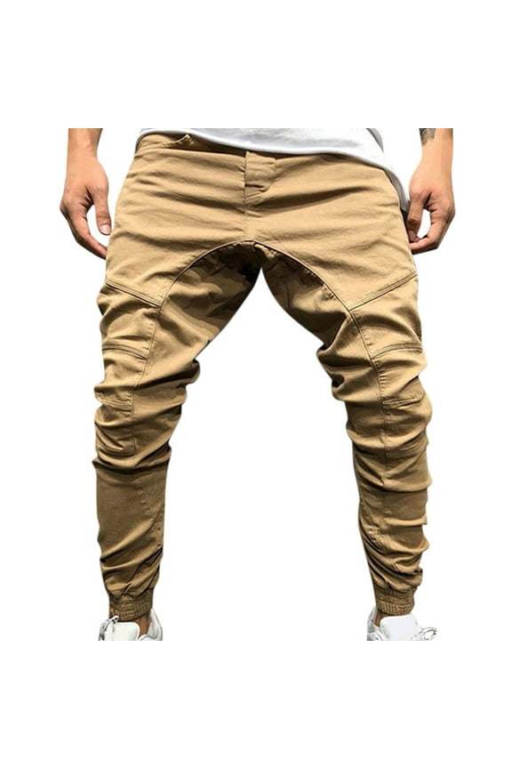 Men's Pants For Work Mens Linen Loose Pant Lightweight Elastic Waist Trouser Yoga Beach Pant (Khaki,M)