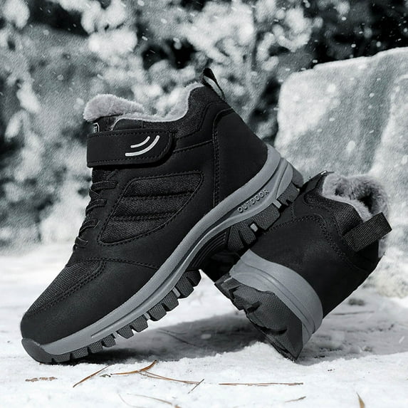 Akiihool Men's Snow Boots Wide Mens Lightweight Hiking Boots Mid Ankle Anti-slip Cold Weather Shoes (Black,11.5)