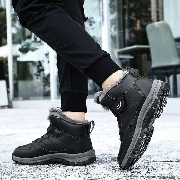 Akiihool Men's Snow Boots Wide Width Mens Winter Snow Boots Shoes Cold-Weather Warm Lightweight Walking Boots (Black,10.5)