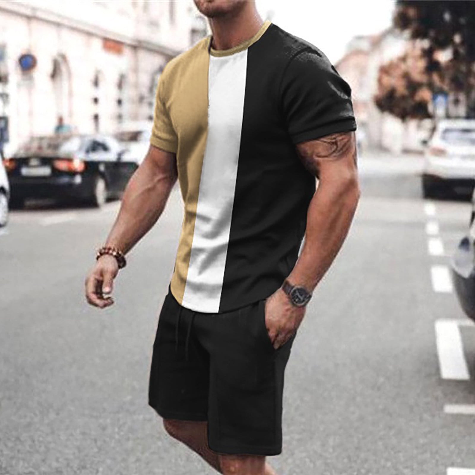 Akiihool Men's Summer Shorts Sets Mens Linen Sets Outfits 2