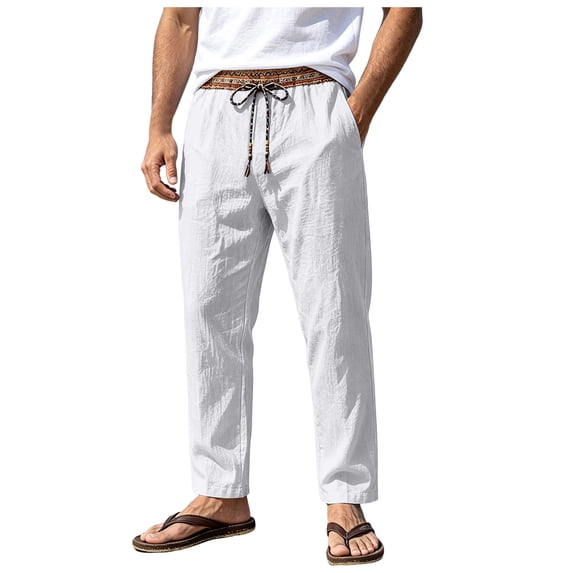 Akiihool Mens Big and Tall Linen Pants Men's Classic Fit Stretch Pants Pleated White,XXL