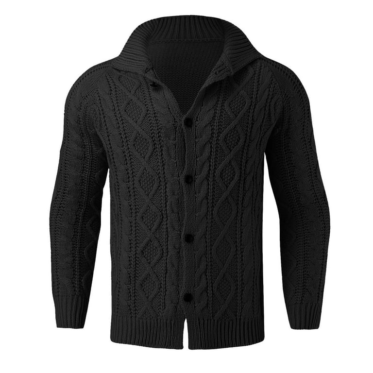 Akiihool Mens Cardigan Sweater Men s Ruffle Shawl Collar Cardigan Long Sleeve Lightweight Open Front Long Length Cardigan Black M Walmart