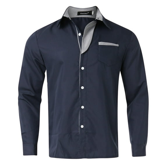 Akiihool Mens Casual Shirts Men's Shirts Long Sleeve Button up Shirts Dress (Navy,M)