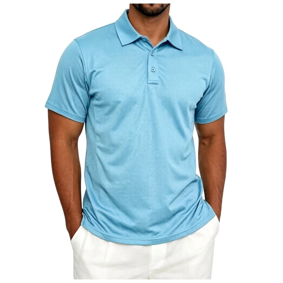 Akiihool Mens Dress Polo Shirts Men's Modern Fit Short Sleeve Polo Shirt Summer Polo Shirts (Light Blue,L)