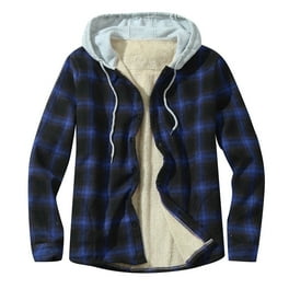 Men's Flannel Jacket Cotton Plaid Fleece Hoodies Coat Thick