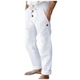 thumbnail image 1 of Akiihool Mens Linen Pants Big and Tall Men's Way Stretch Dress Pant Slim Fit Flat Front White,S, 1 of 5