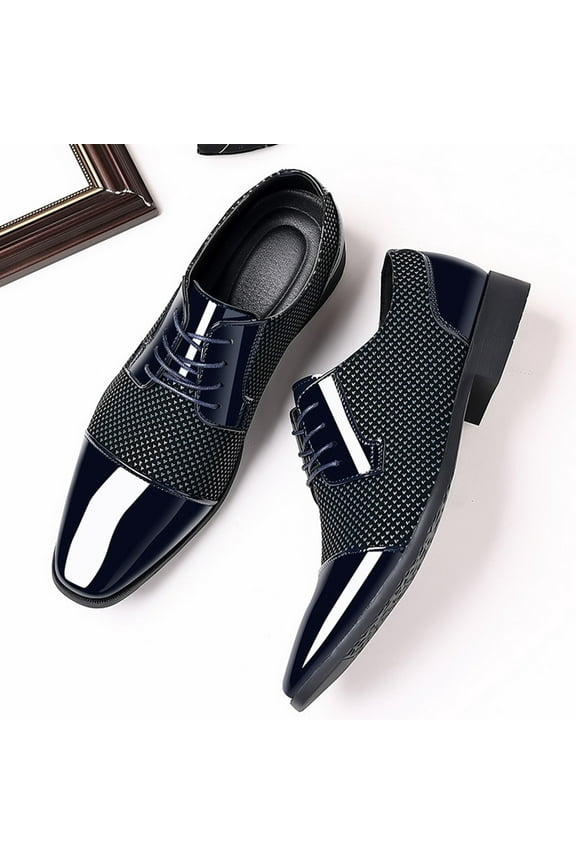 Mens Oxford Shoes Men's Plain Toe Oxford Shoes Lace Up Dress Shoes (Dark Blue,10)