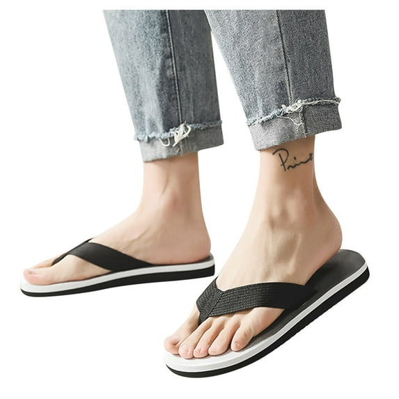 Akiihool Mens Sandals Casual Summer Men's Yoga Mat Leather Flip Flops Thong Sandals with Arch Support (Black,9)