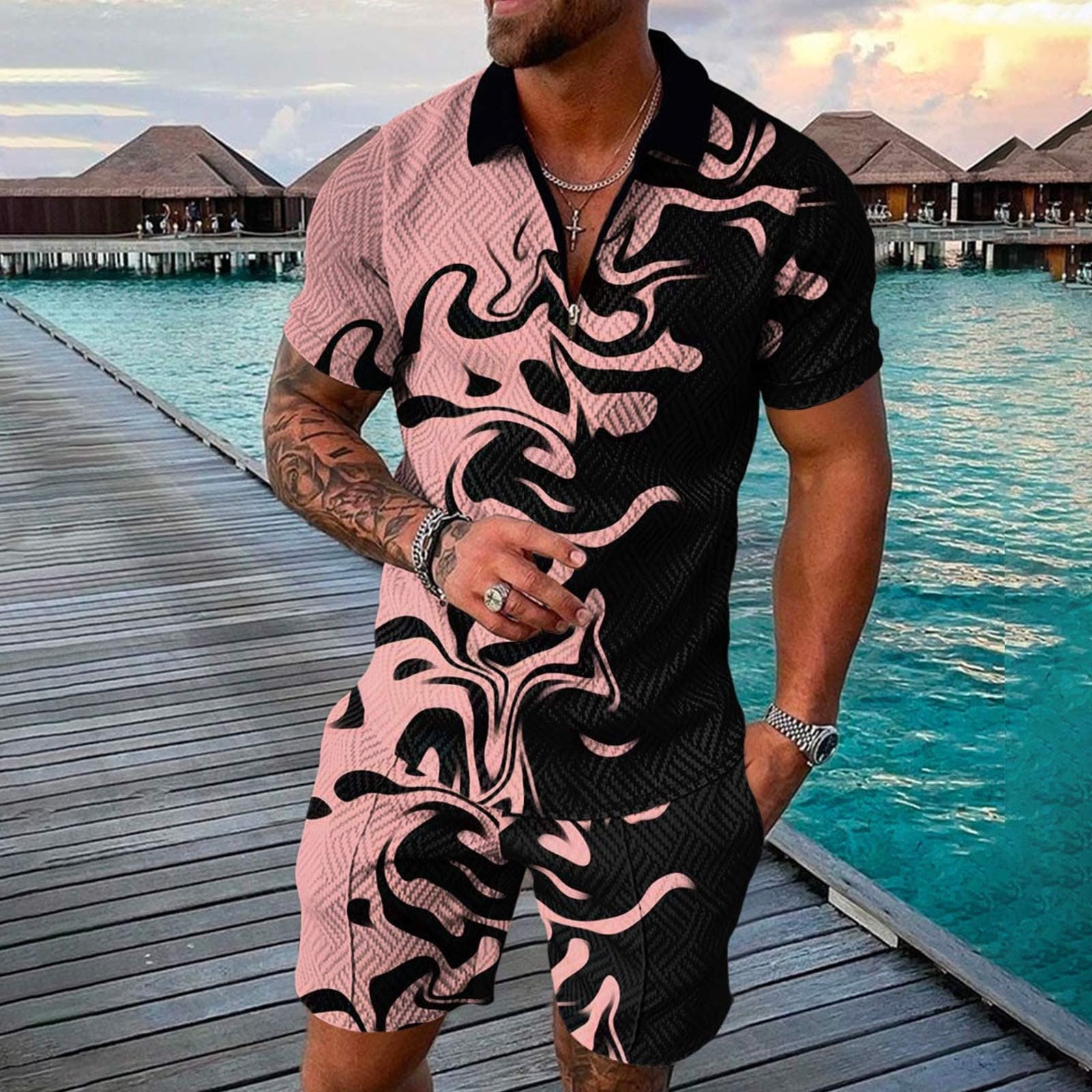 Akiihool Mens Short Sets Men s Tracksuit 2 Piece Polo Shorts Sets