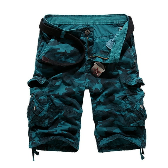 Akiihool Mens Shorts Cargo Mens Casual Classic Comfort Soft Pocket Active Sports Chino Cargo Shorts (Blue,32)