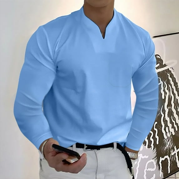 Akiihool Mens Tops Long Sleeve Mens Hop Round Hemline Pattern Print T Shirt (Light Blue,3XL)